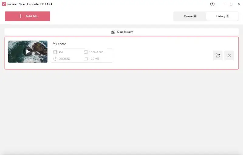 History tab of the video converter for Windows - Icecream Video Converter