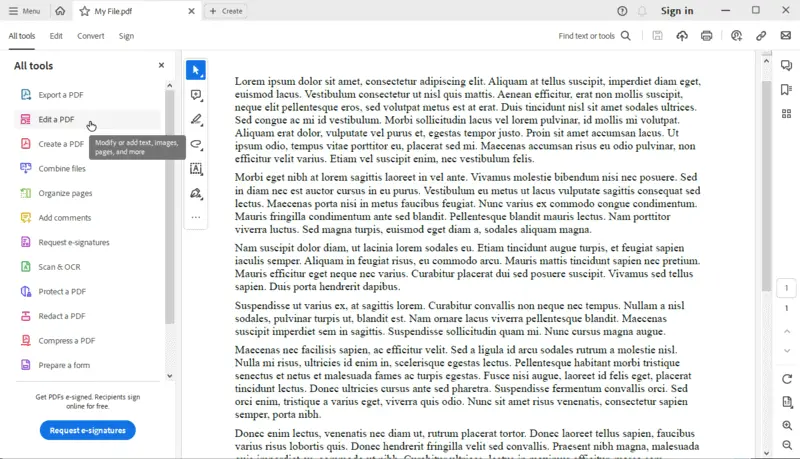 Premir para editar o PDF no Acrobat