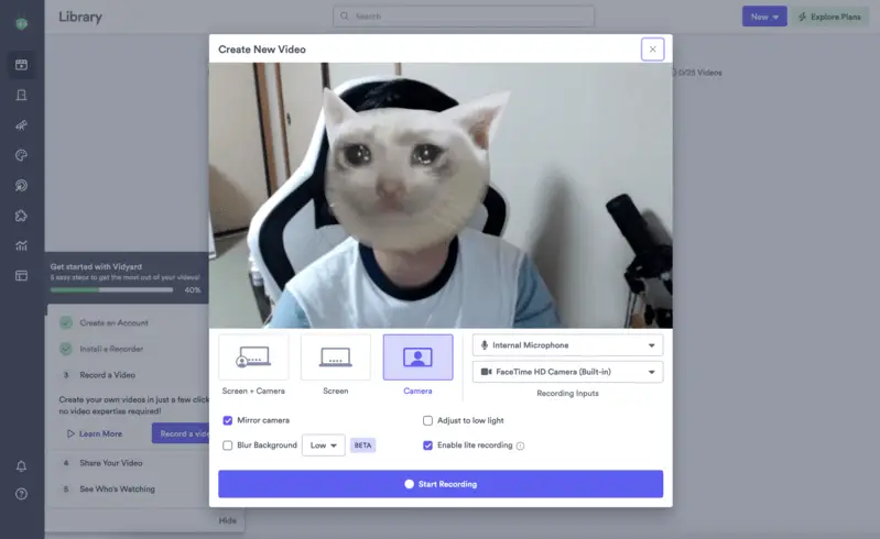 Record web camera using Vidyard