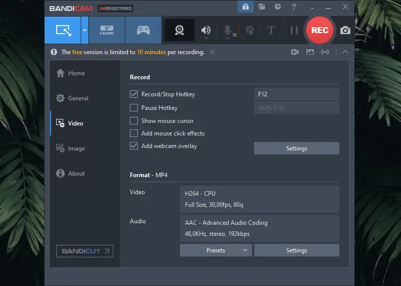 Интерфейс программы Bandicam Интерфейс программы Bandicam
