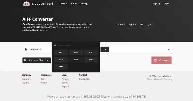 Formats audio de sortie disponibles dans CloudConvert