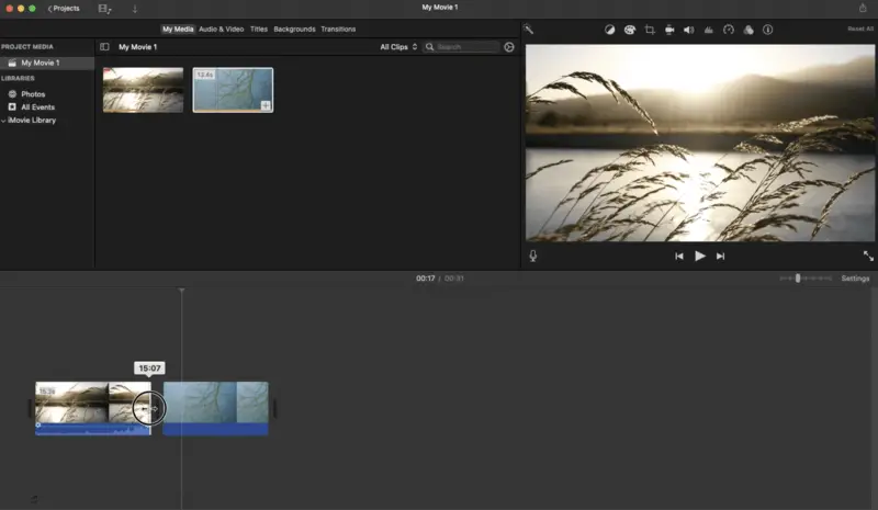Trim media before merging videos on Mac in iMovie