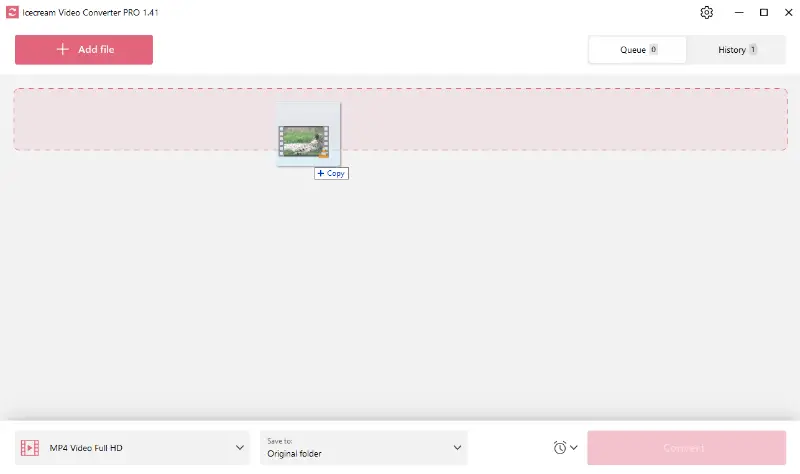 Drag and drop files to Icecream Video Converter window